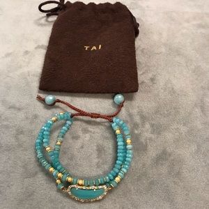 3 strand Blue Stones & Gold Accents Bracelet